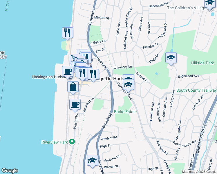 map of restaurants, bars, coffee shops, grocery stores, and more near in Hastings-on-Hudson