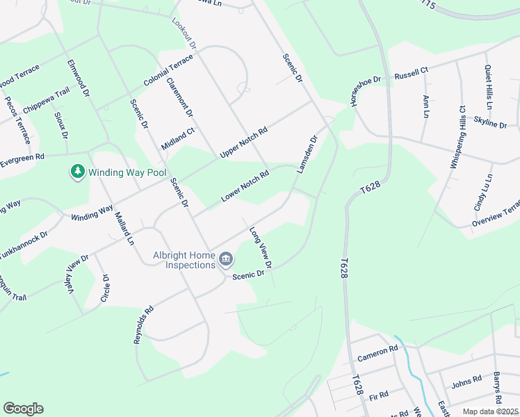 map of restaurants, bars, coffee shops, grocery stores, and more near Lamsden Drive in Albrightsville
