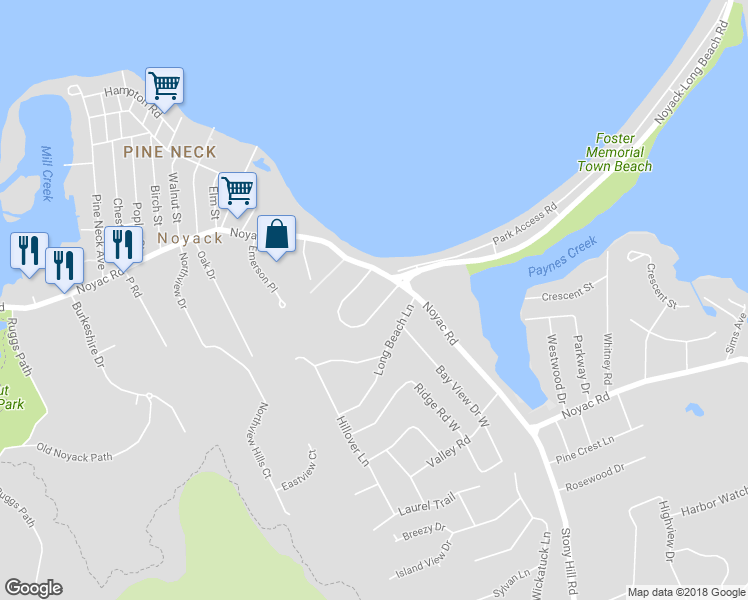 map of restaurants, bars, coffee shops, grocery stores, and more near 54 Wickatuck Drive in Sag Harbor