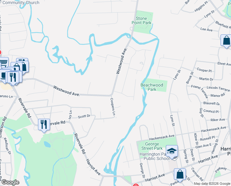 map of restaurants, bars, coffee shops, grocery stores, and more near 829 Westwood Avenue in River Vale