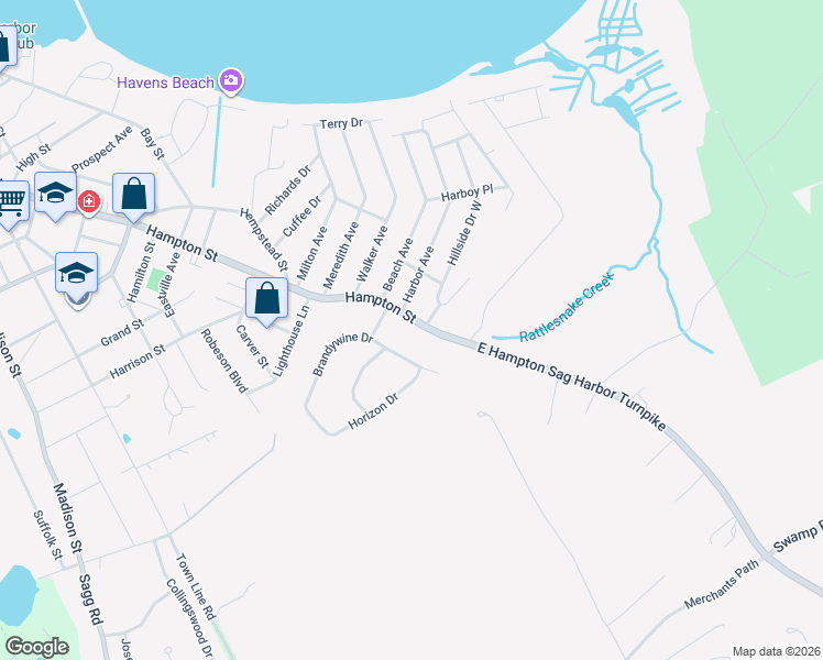map of restaurants, bars, coffee shops, grocery stores, and more near 254 Hampton Street in Sag Harbor