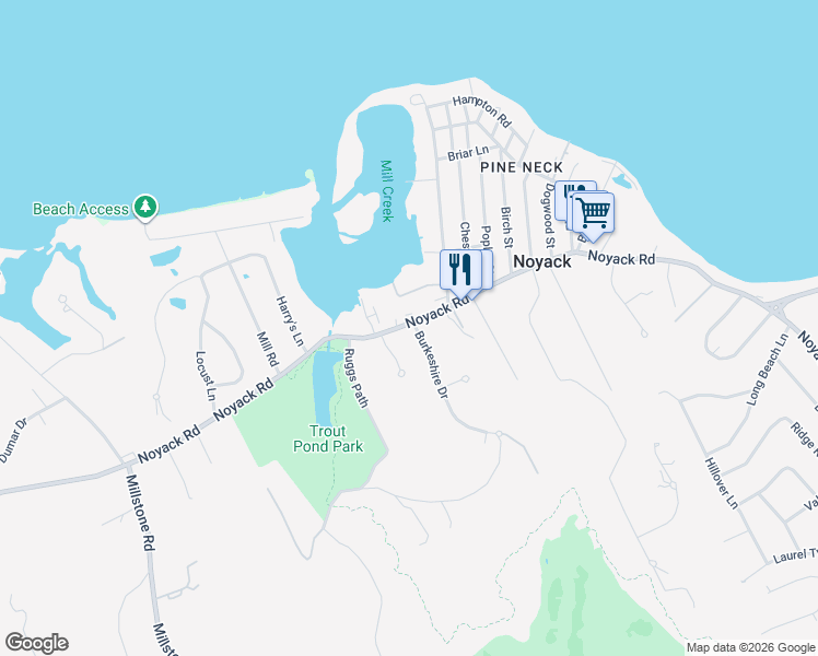 map of restaurants, bars, coffee shops, grocery stores, and more near 3284 Noyack Road in Sag Harbor