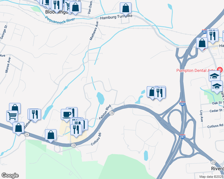 map of restaurants, bars, coffee shops, grocery stores, and more near 4401 Ramapo Court in Riverdale