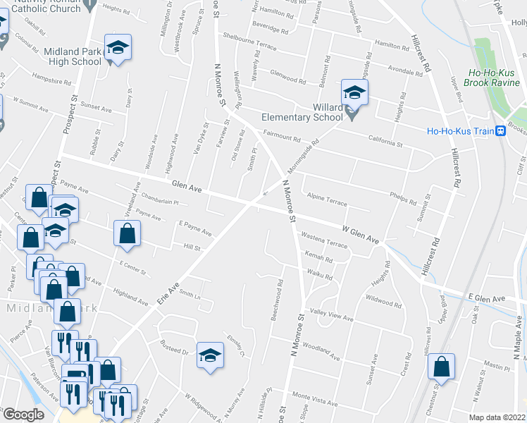 map of restaurants, bars, coffee shops, grocery stores, and more near 328 Erie Avenue in Midland Park