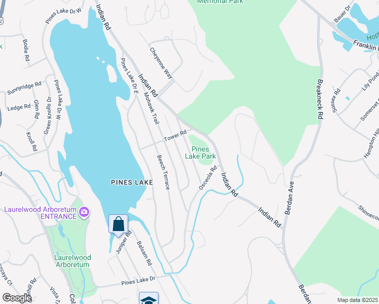 map of restaurants, bars, coffee shops, grocery stores, and more near 76 Iroquois Trail in Wayne