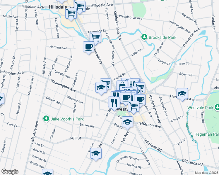 map of restaurants, bars, coffee shops, grocery stores, and more near 99 Madison Avenue in Westwood