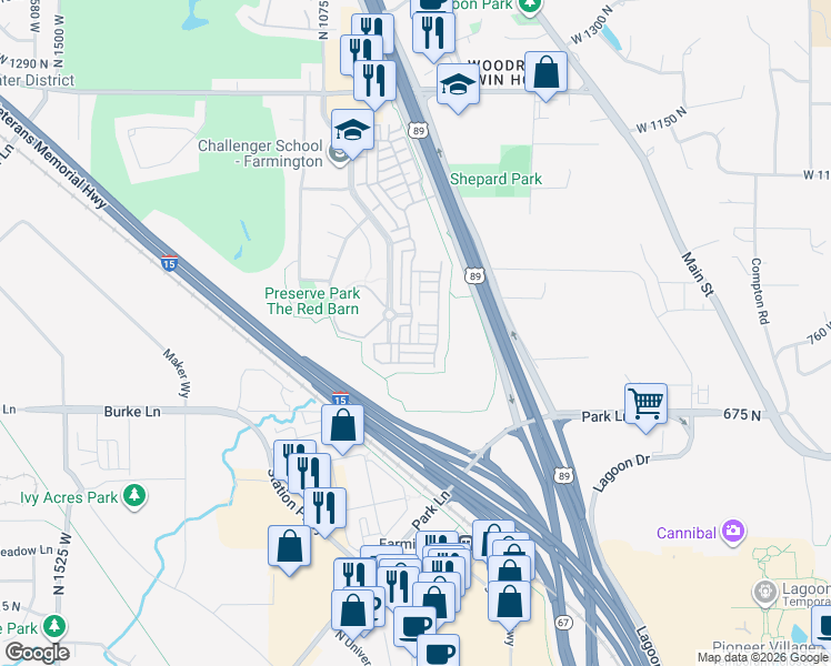 map of restaurants, bars, coffee shops, grocery stores, and more near 810 Farmington Crossing in Farmington