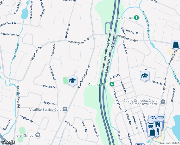map of restaurants, bars, coffee shops, grocery stores, and more near 571 Van Emburgh Avenue in Township of Washington
