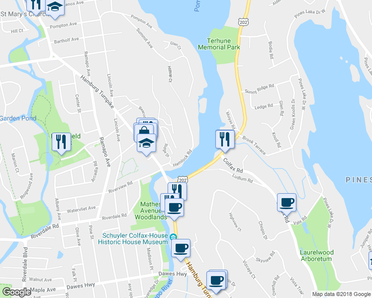 map of restaurants, bars, coffee shops, grocery stores, and more near 75 Hemlock Road in Pompton Lakes