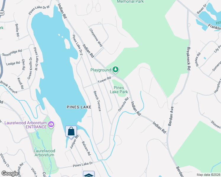 map of restaurants, bars, coffee shops, grocery stores, and more near 76 Iroquois Trail in Wayne