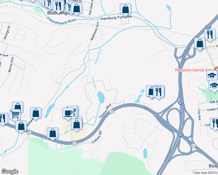 map of restaurants, bars, coffee shops, grocery stores, and more near 2209 Ramapo Court in Riverdale