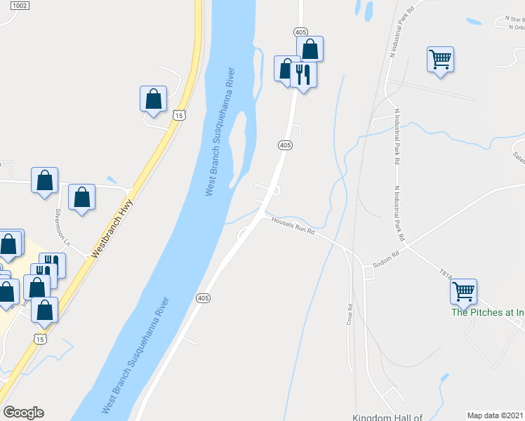 map of restaurants, bars, coffee shops, grocery stores, and more near Highway 405 in Milton