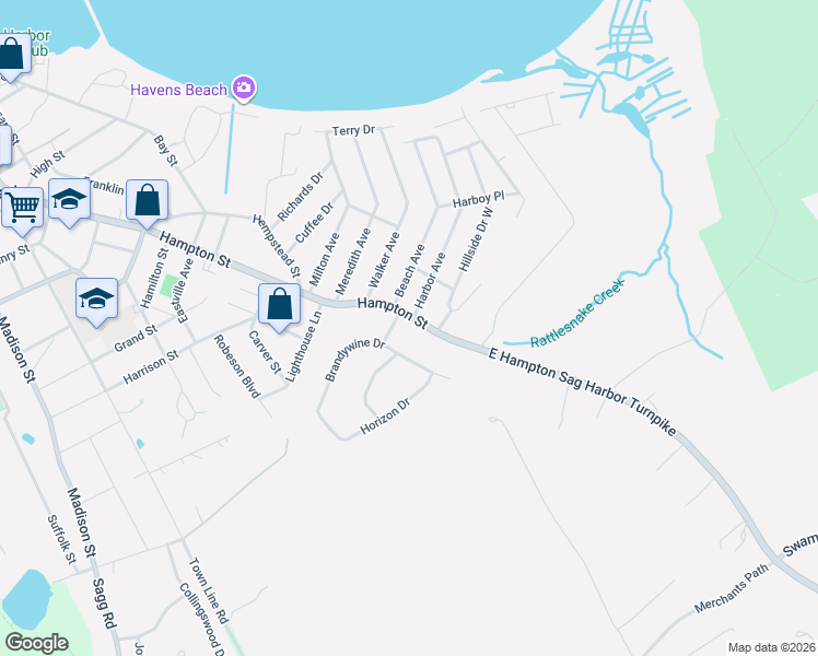 map of restaurants, bars, coffee shops, grocery stores, and more near 254 Hampton Street in Sag Harbor
