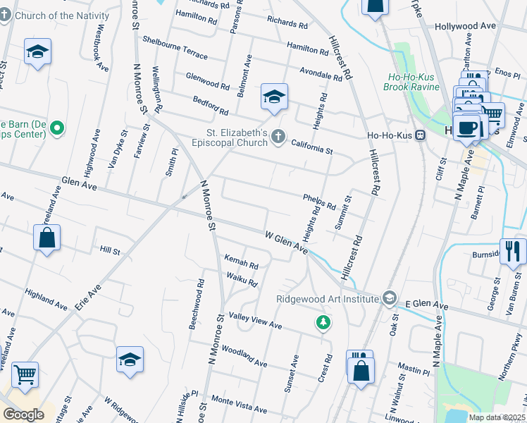 map of restaurants, bars, coffee shops, grocery stores, and more near 419 Alpine Terrace in Ridgewood