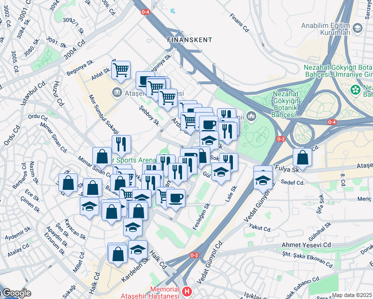 map of restaurants, bars, coffee shops, grocery stores, and more near Ihlamur Bulvari in Ataşehir