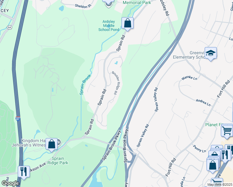 map of restaurants, bars, coffee shops, grocery stores, and more near 123 Boulder Ridge Road in Westchester County