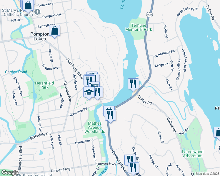 map of restaurants, bars, coffee shops, grocery stores, and more near 75 Hemlock Road in Pompton Lakes