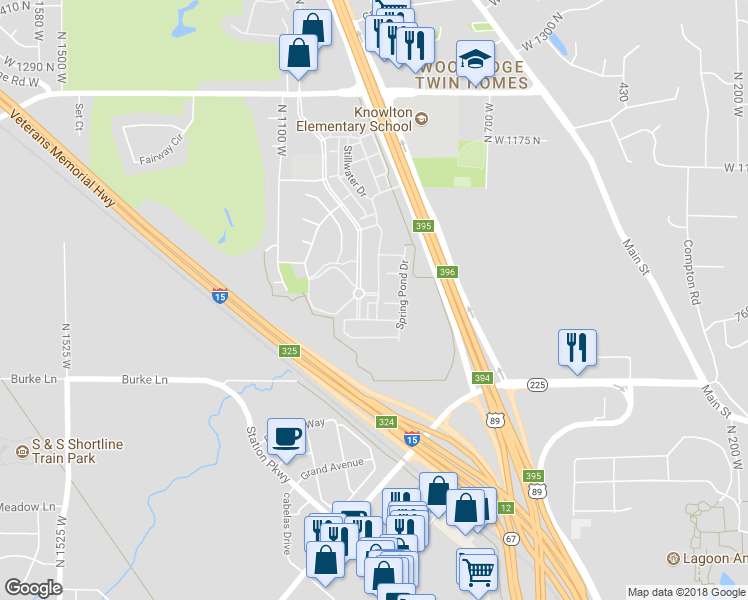 map of restaurants, bars, coffee shops, grocery stores, and more near 933 Spring Creek Drive in Farmington