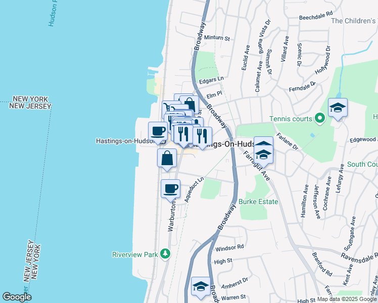 map of restaurants, bars, coffee shops, grocery stores, and more near 35 Washington Avenue in Hastings-on-Hudson