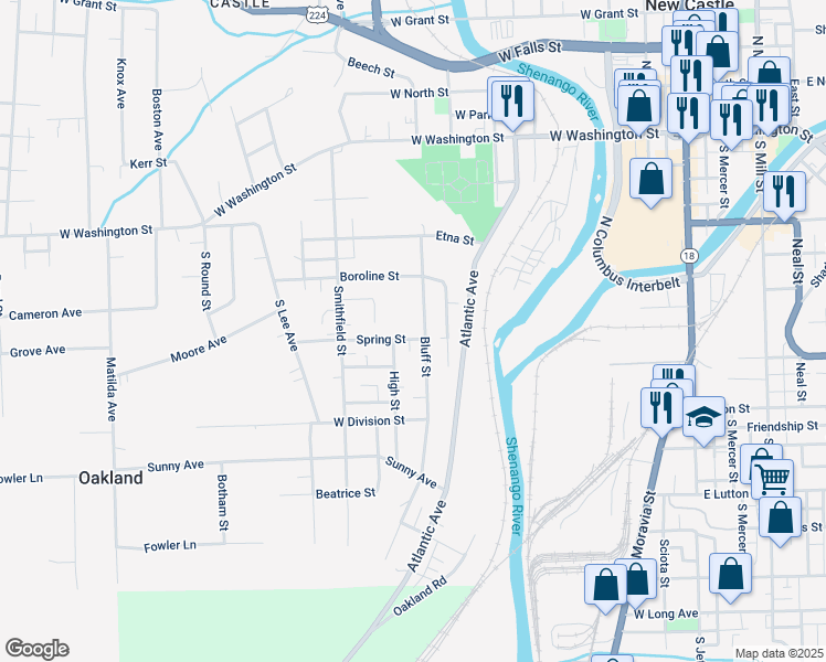 map of restaurants, bars, coffee shops, grocery stores, and more near 11 Spring Street in New Castle