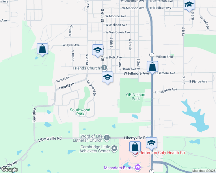 map of restaurants, bars, coffee shops, grocery stores, and more near 404 West Fillmore Avenue in Fairfield