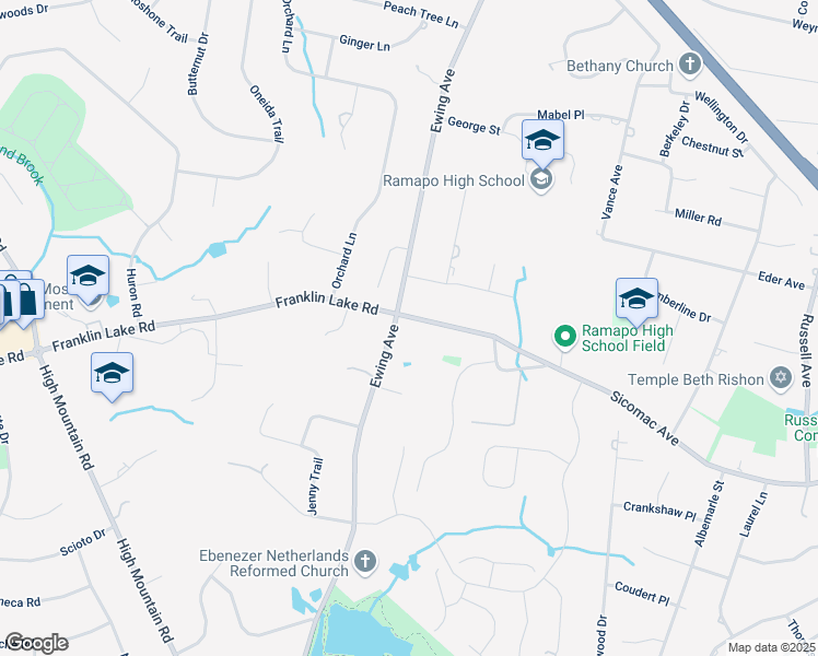 map of restaurants, bars, coffee shops, grocery stores, and more near 765 Ewing Avenue in Franklin Lakes