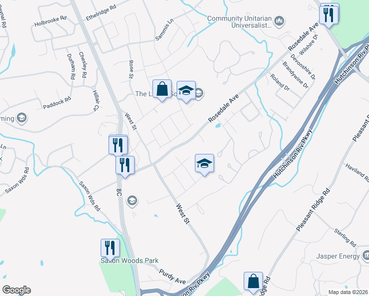 map of restaurants, bars, coffee shops, grocery stores, and more near 17 Redwood Road in White Plains