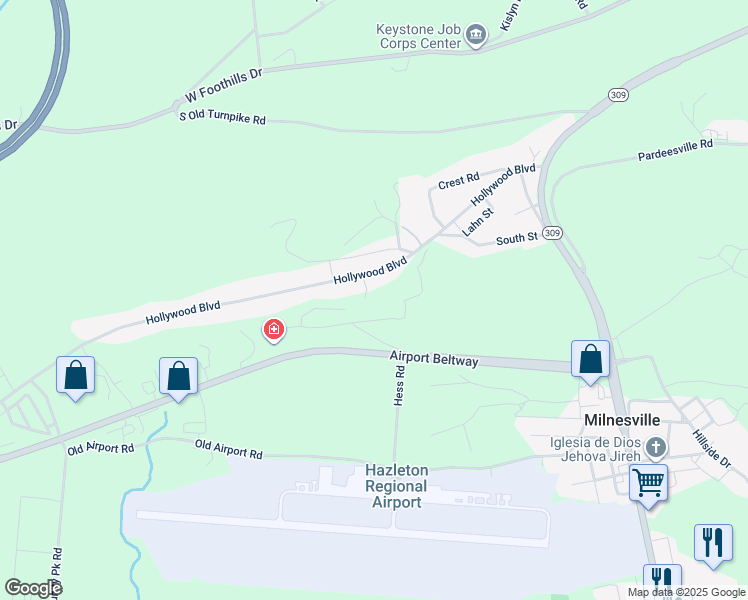 map of restaurants, bars, coffee shops, grocery stores, and more near Airport Beltway in Luzerne County