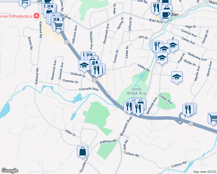 map of restaurants, bars, coffee shops, grocery stores, and more near 24 Adalist Avenue in Butler