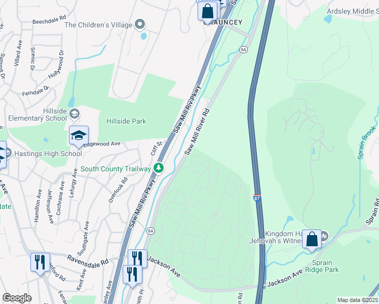 map of restaurants, bars, coffee shops, grocery stores, and more near 400 Saw Mill River Road in Hastings-on-Hudson