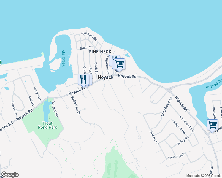 map of restaurants, bars, coffee shops, grocery stores, and more near in Noyack