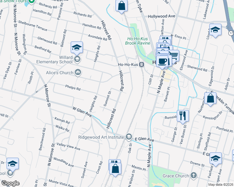 map of restaurants, bars, coffee shops, grocery stores, and more near 55 Barrington Road in Ridgewood