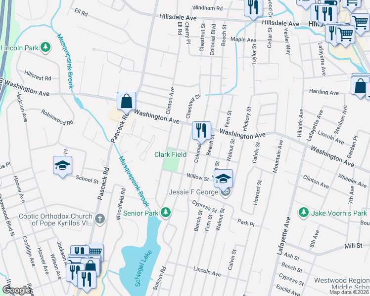 map of restaurants, bars, coffee shops, grocery stores, and more near 606 Chestnut Street in Township of Washington