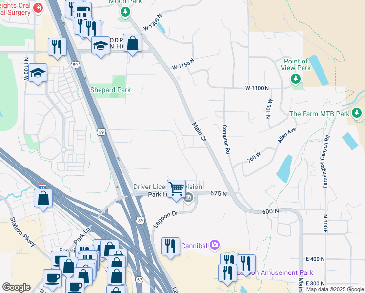 map of restaurants, bars, coffee shops, grocery stores, and more near 849 Evelyn Street in Farmington