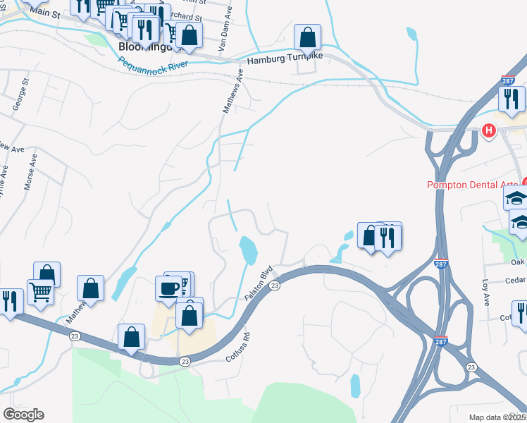 map of restaurants, bars, coffee shops, grocery stores, and more near 4214 Ramapo Court in Riverdale