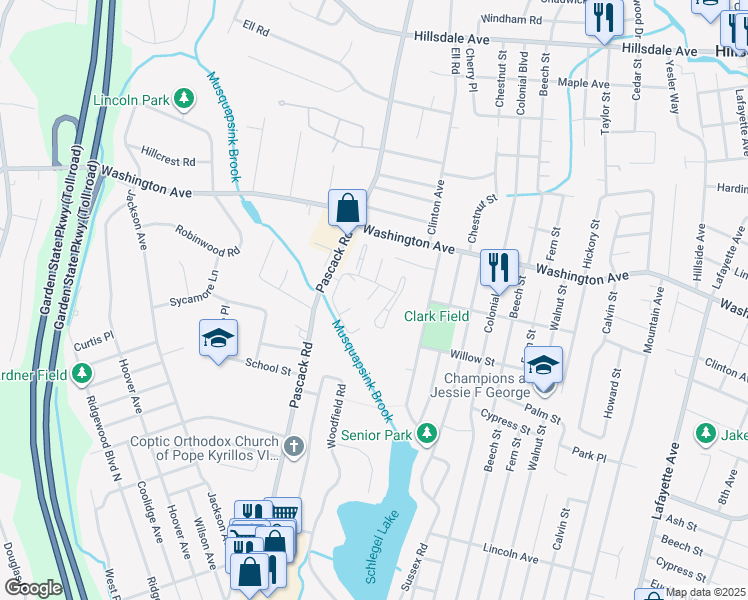 map of restaurants, bars, coffee shops, grocery stores, and more near 62 Woodbury Court in Township of Washington