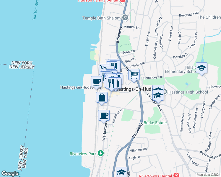 map of restaurants, bars, coffee shops, grocery stores, and more near in Hastings-on-Hudson