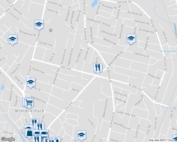 map of restaurants, bars, coffee shops, grocery stores, and more near 48 Glen Avenue in Ridgewood