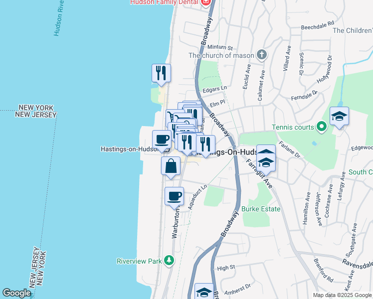 map of restaurants, bars, coffee shops, grocery stores, and more near in Hastings-on-Hudson