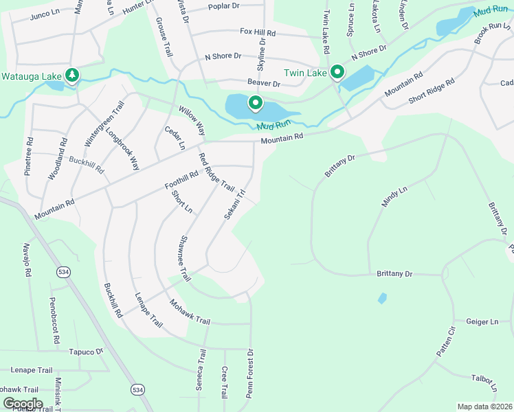 map of restaurants, bars, coffee shops, grocery stores, and more near 409 Red Ridge Trail in Albrightsville