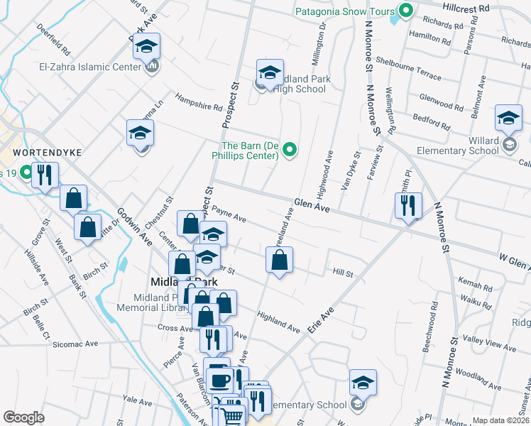 map of restaurants, bars, coffee shops, grocery stores, and more near 209 Glen Avenue in Midland Park