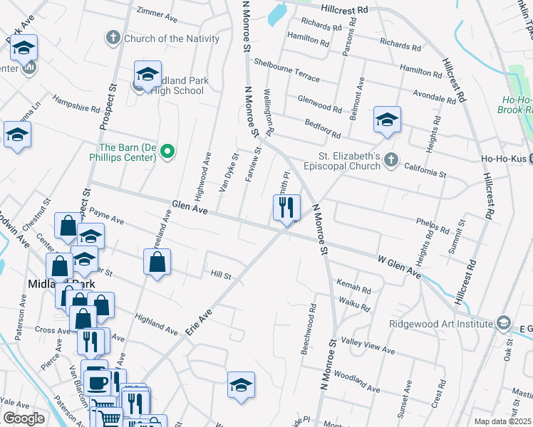 map of restaurants, bars, coffee shops, grocery stores, and more near 48 Glen Avenue in Ridgewood