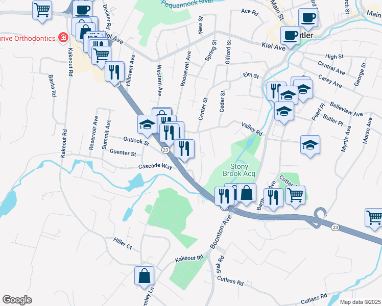 map of restaurants, bars, coffee shops, grocery stores, and more near 24 Adalist Avenue in Butler