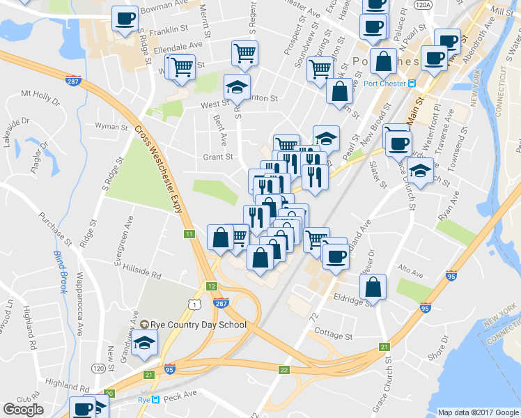 map of restaurants, bars, coffee shops, grocery stores, and more near 330 U.S. 1 in Port Chester