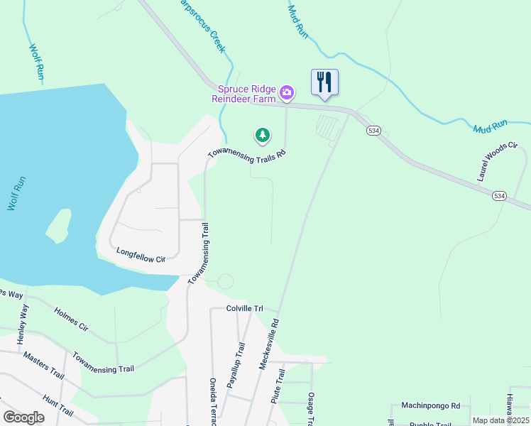 map of restaurants, bars, coffee shops, grocery stores, and more near 44 Shakespeare Drive in Albrightsville