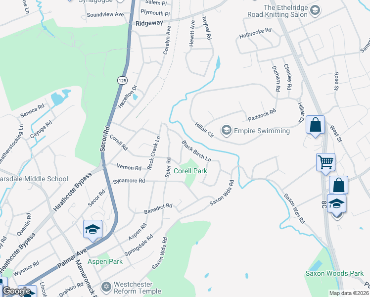 map of restaurants, bars, coffee shops, grocery stores, and more near 22 Thornwood Place in Scarsdale