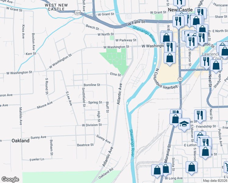 map of restaurants, bars, coffee shops, grocery stores, and more near 5 Cliff Street in New Castle