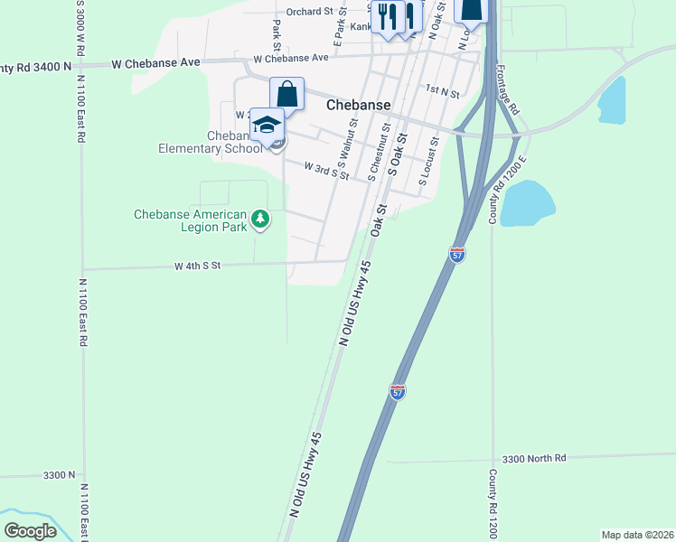 map of restaurants, bars, coffee shops, grocery stores, and more near 120 West 4th South Street in Chebanse