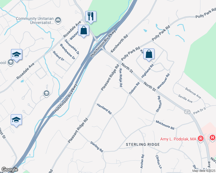 map of restaurants, bars, coffee shops, grocery stores, and more near 19 Pleasant Ridge Road in Harrison