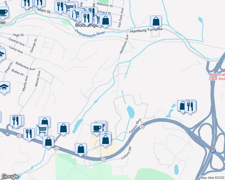 map of restaurants, bars, coffee shops, grocery stores, and more near 2 Perry Court in Riverdale